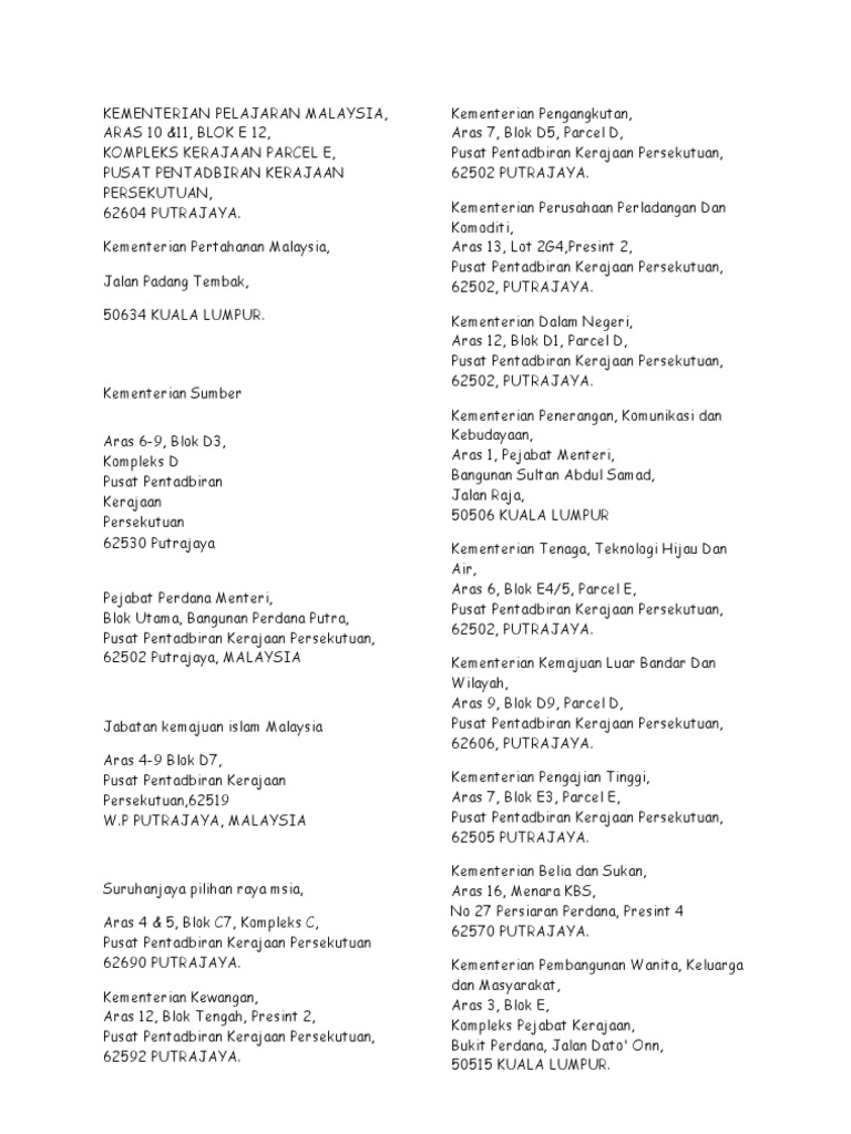 Alamat Kementerian Pelajaran Malaysia  PDF