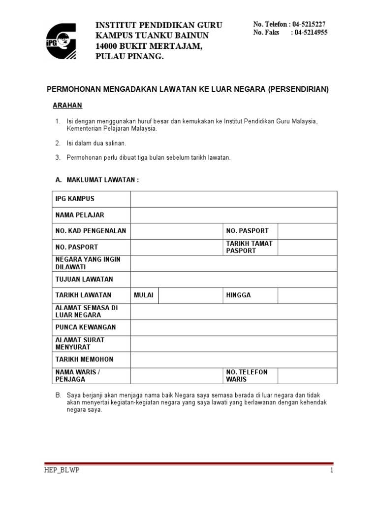 Lawatan Keluar Negara Ipgktb Pdf