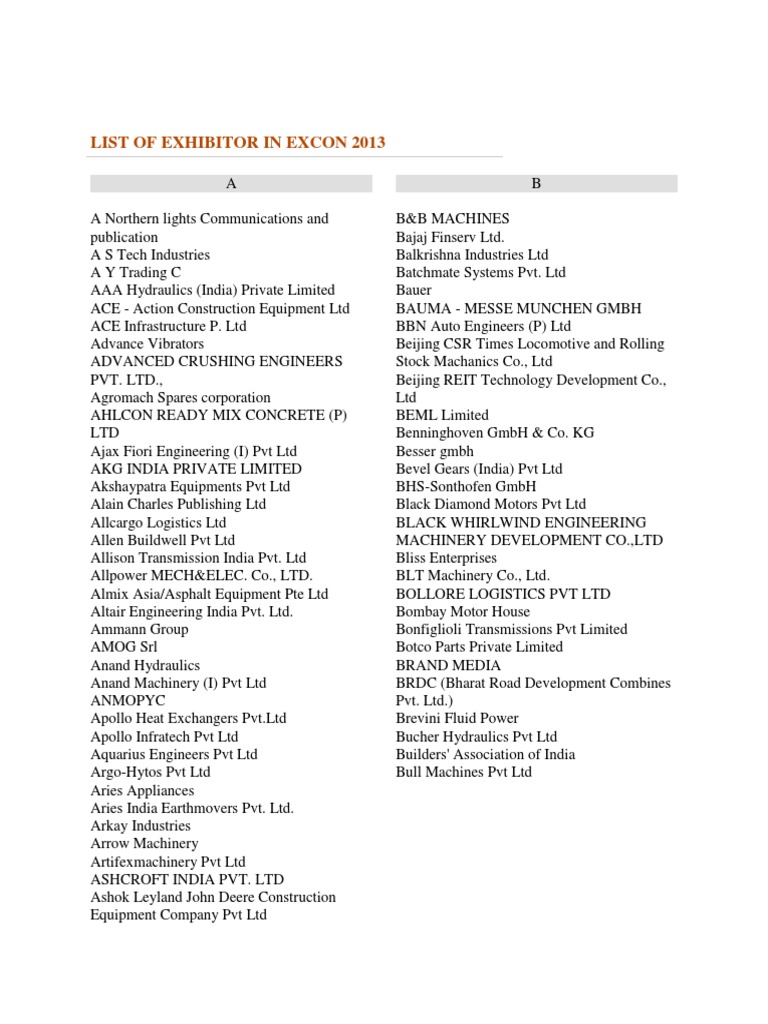Excon Company List PDF