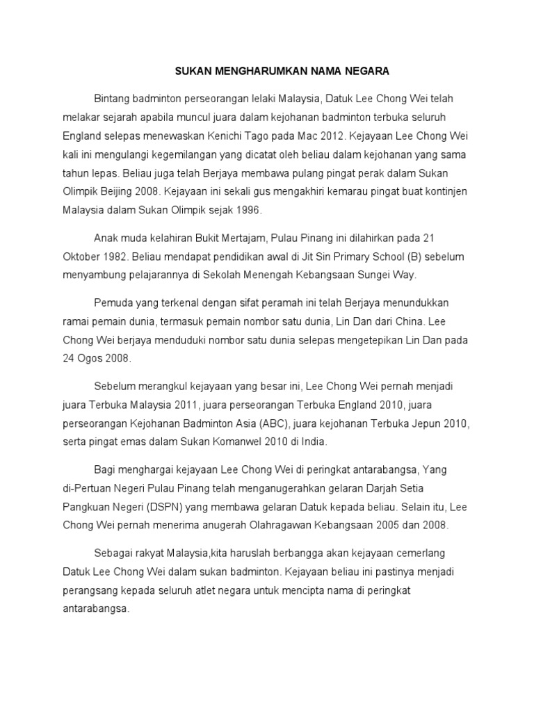 Sukan Mengharumkan Nama Negara Pdf