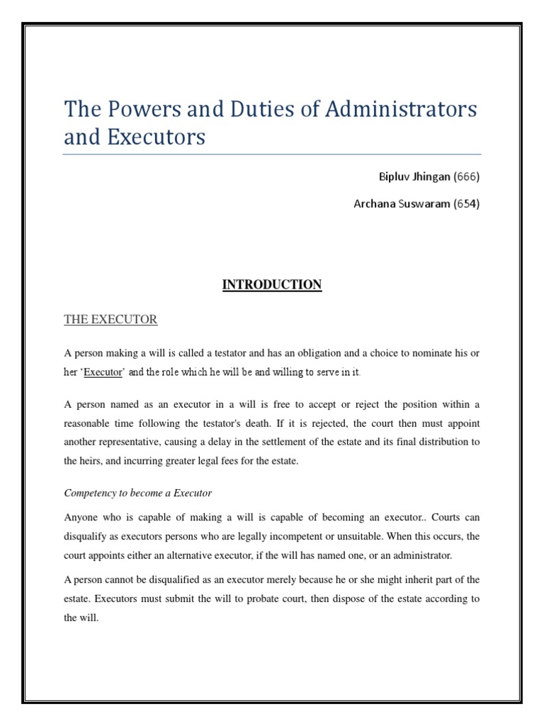 Powers of executors pdf will and testament executor