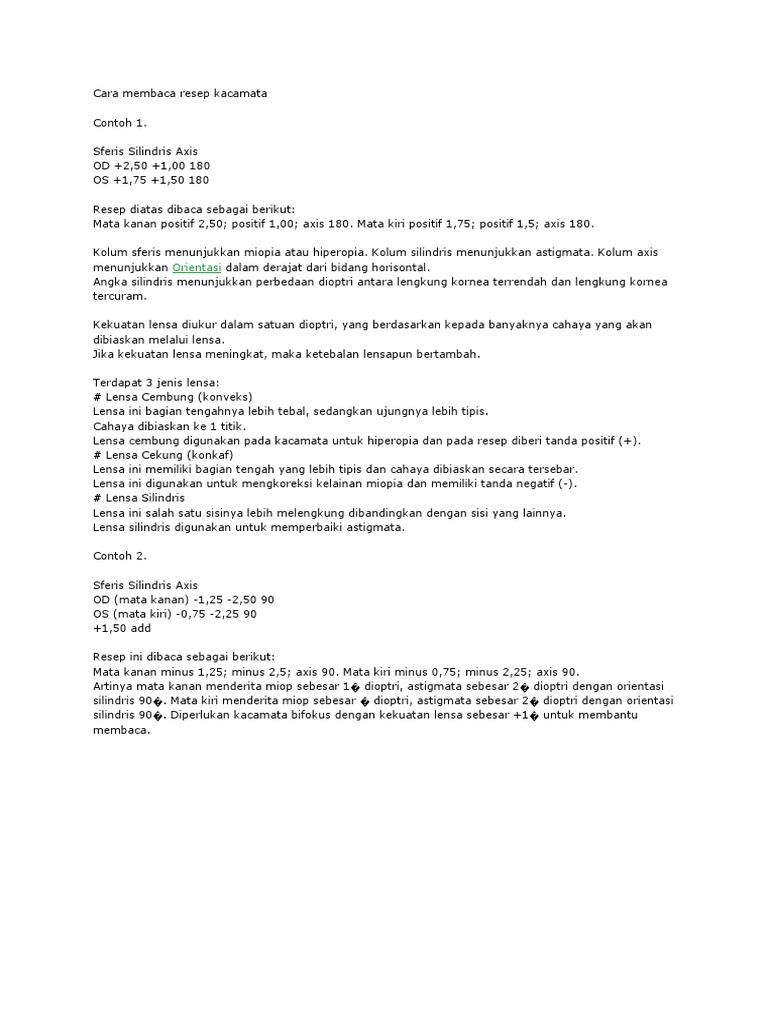 Cara Membaca Resep Kacamata