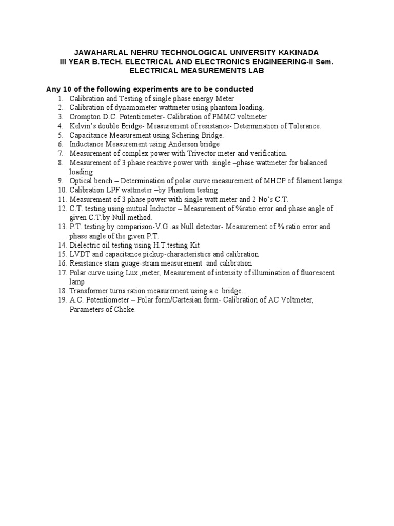 Electrical Measurements Lab Experiments | PDF
