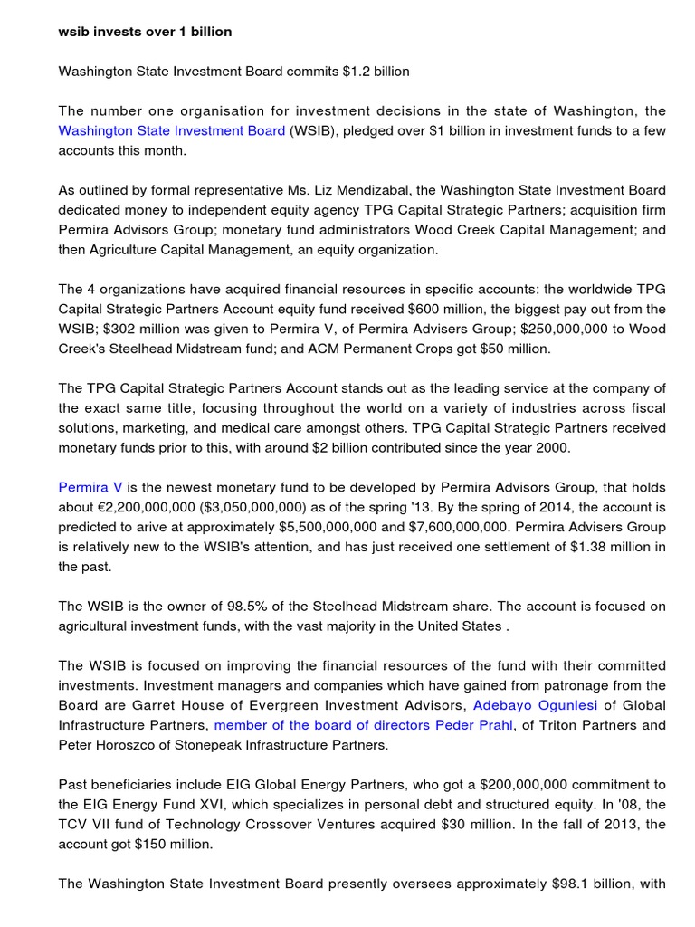 WSIB Commits $1.2B in Investments | PDF | Investing | Equity (Finance)