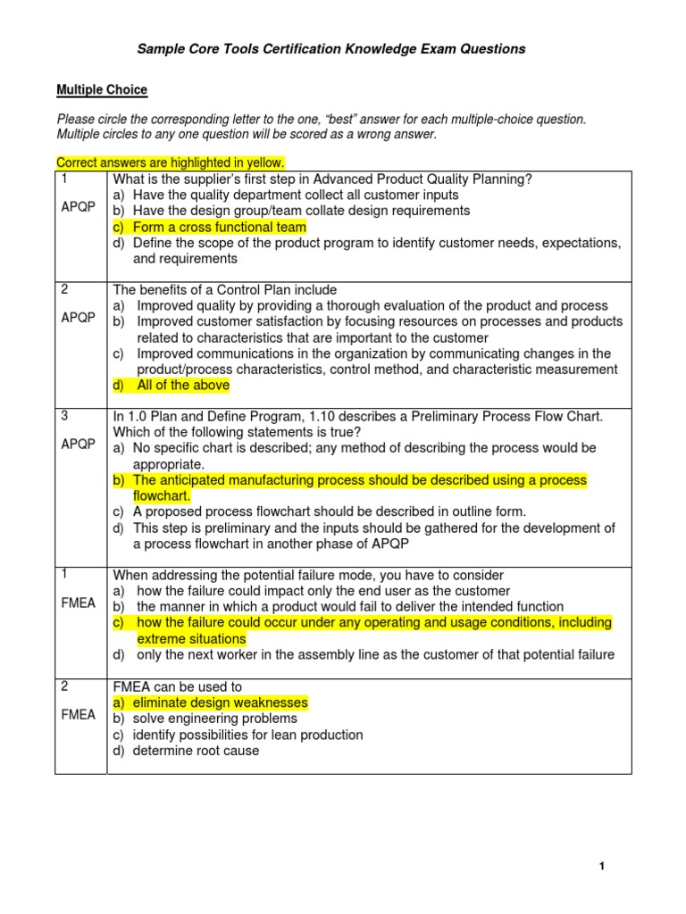 Questoes Core Tools | PDF | Multiple Choice | Quality (Business)