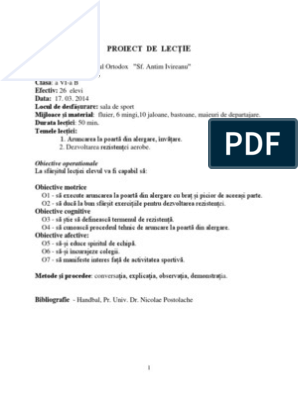 Plan de Lectie Clasa A VI-a Educatie Fizica, Handbal, Rezistenta | PDF