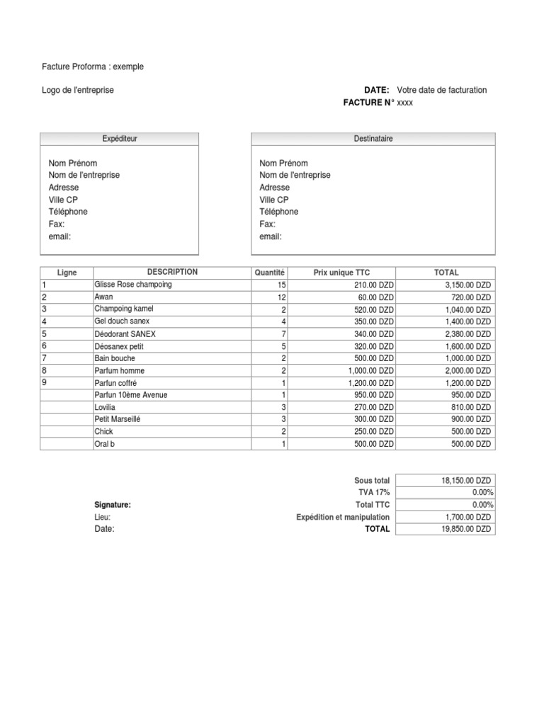 La Facture Proforma