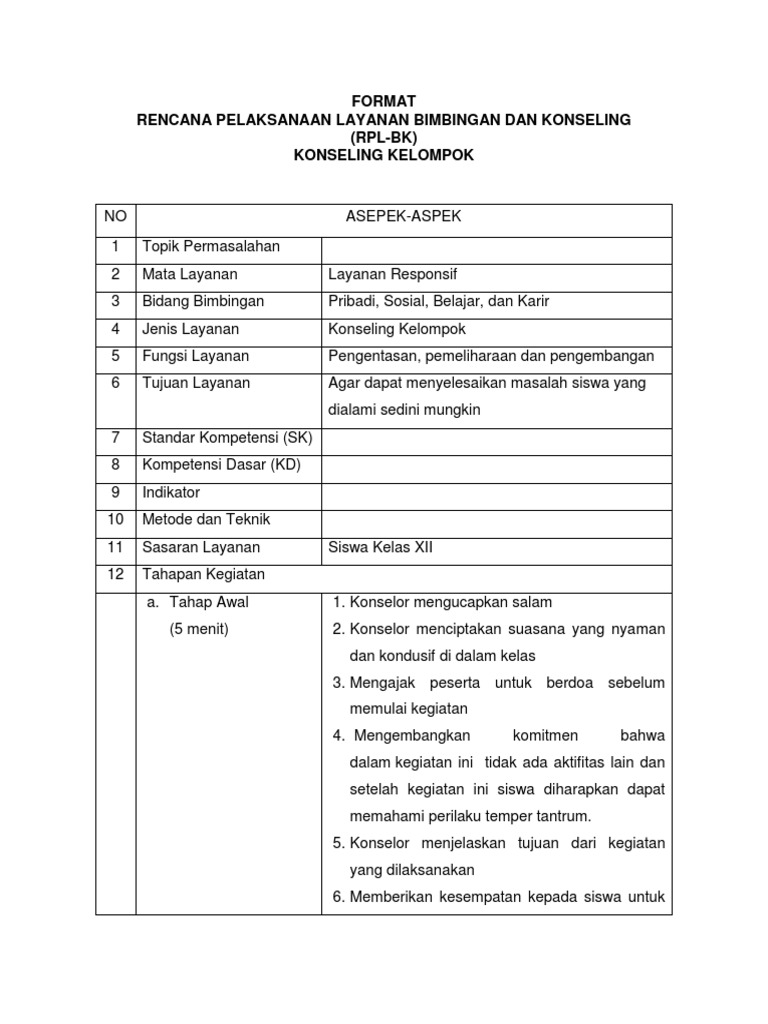 Format Rpl-bk (Konseling Kelompok) Ujian Awal