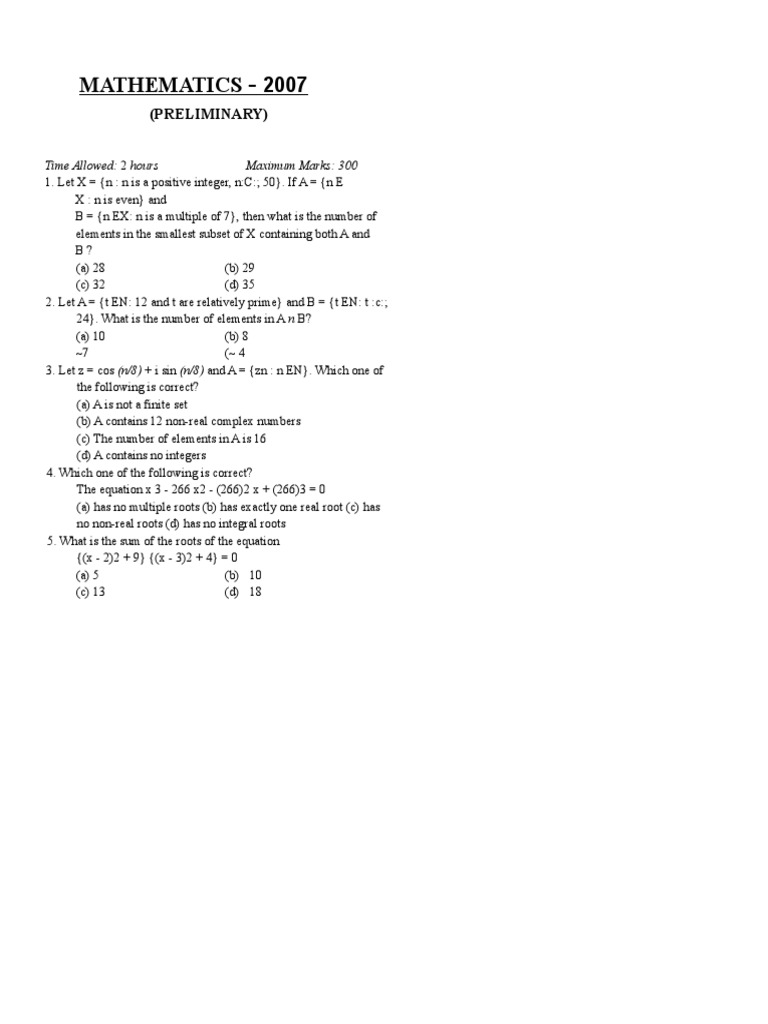 Maths 2007 | PDF