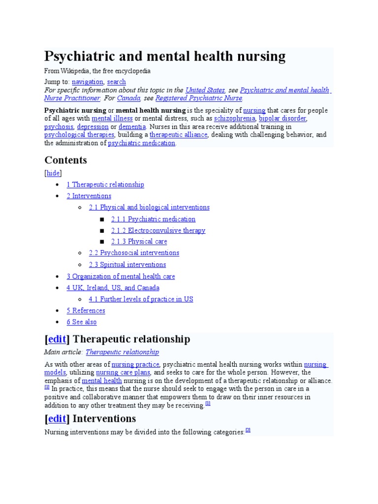 Overview of Psychiatric Nursing | PDF | Psychiatric And Mental Health ...