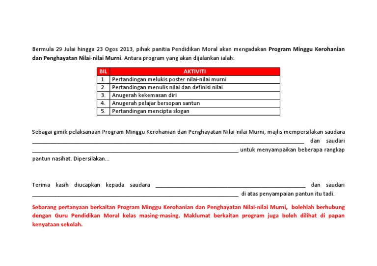 Program Minggu Kerohanian | PDF