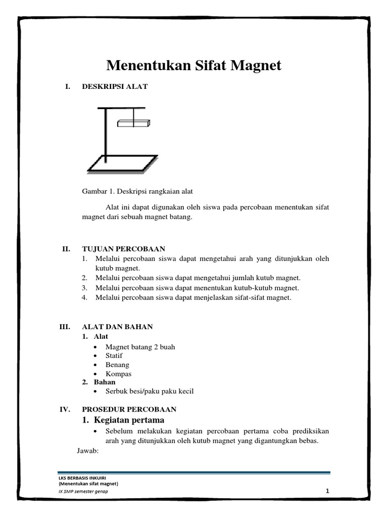 LKS Berbasis Inkuiri (Menentukan Sifat Magnet)