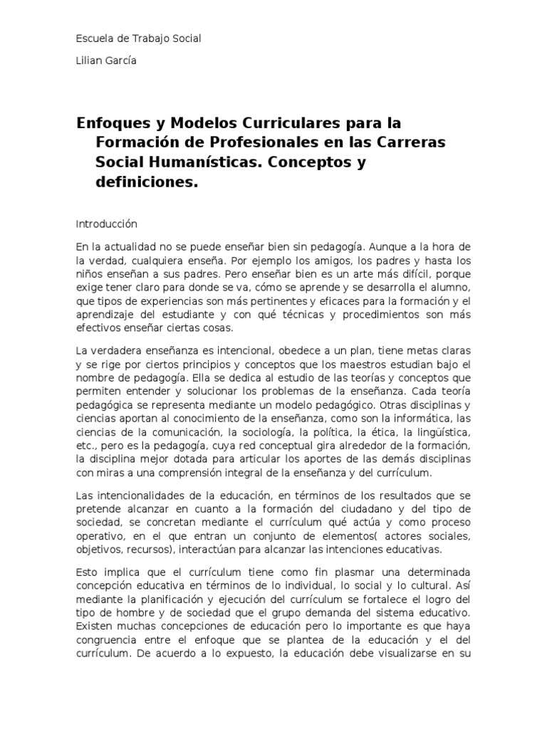 Enfoques y Modelos Curriculares | PDF | Plan de estudios | Pedagogía