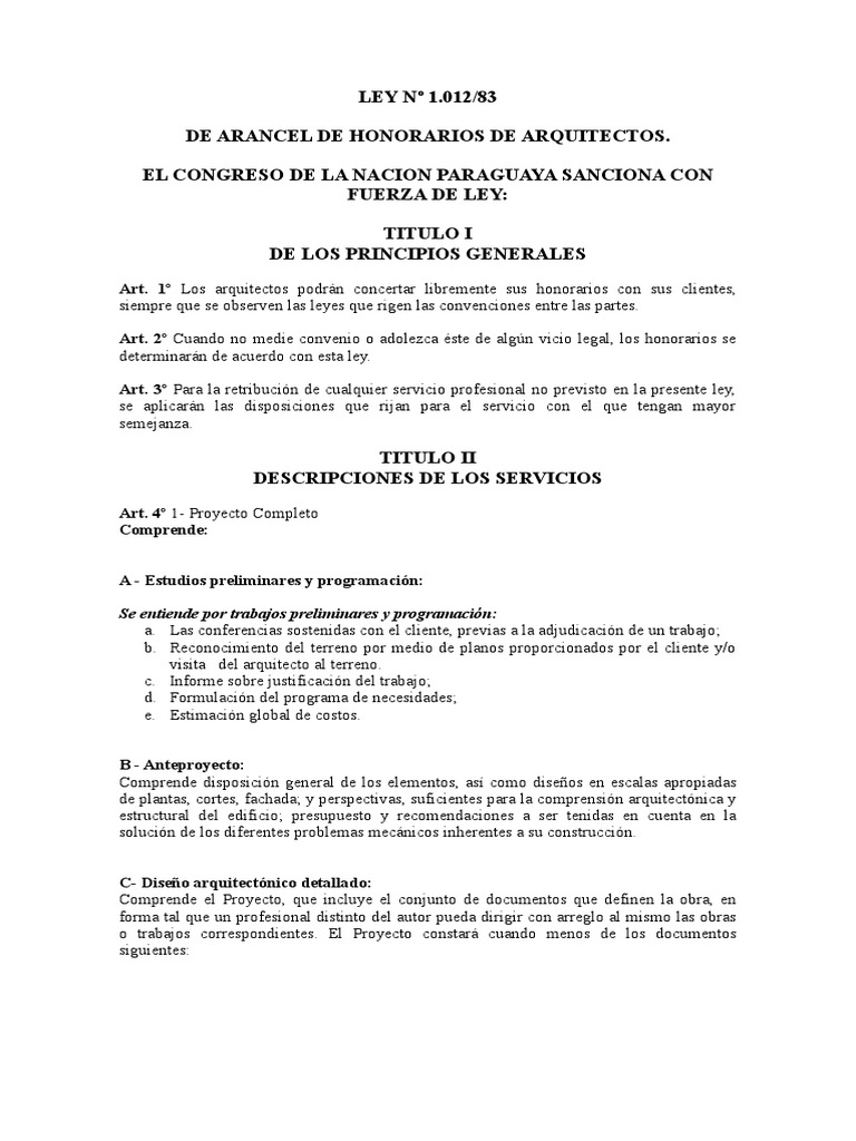 Ley 1012 De Arancel De Honorarios De Arquitectos Presupuesto Ciencia Y Tecnologia