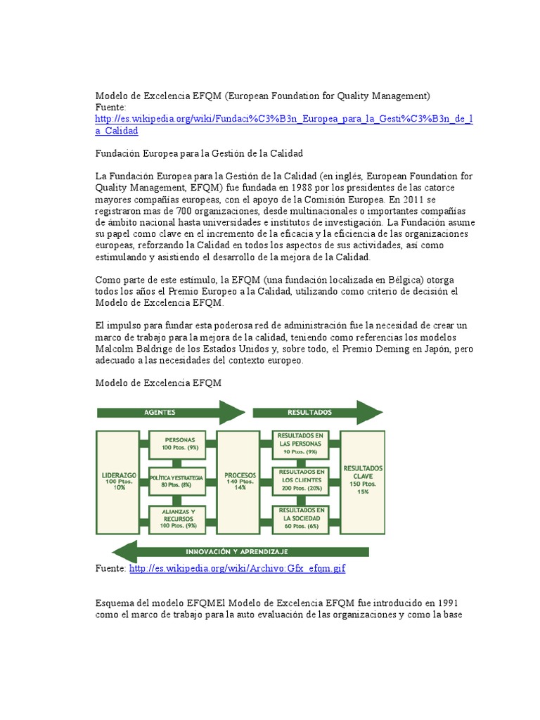 Modelo de Excelencia EFQM | PDF | Calidad (comercial) | Calidad