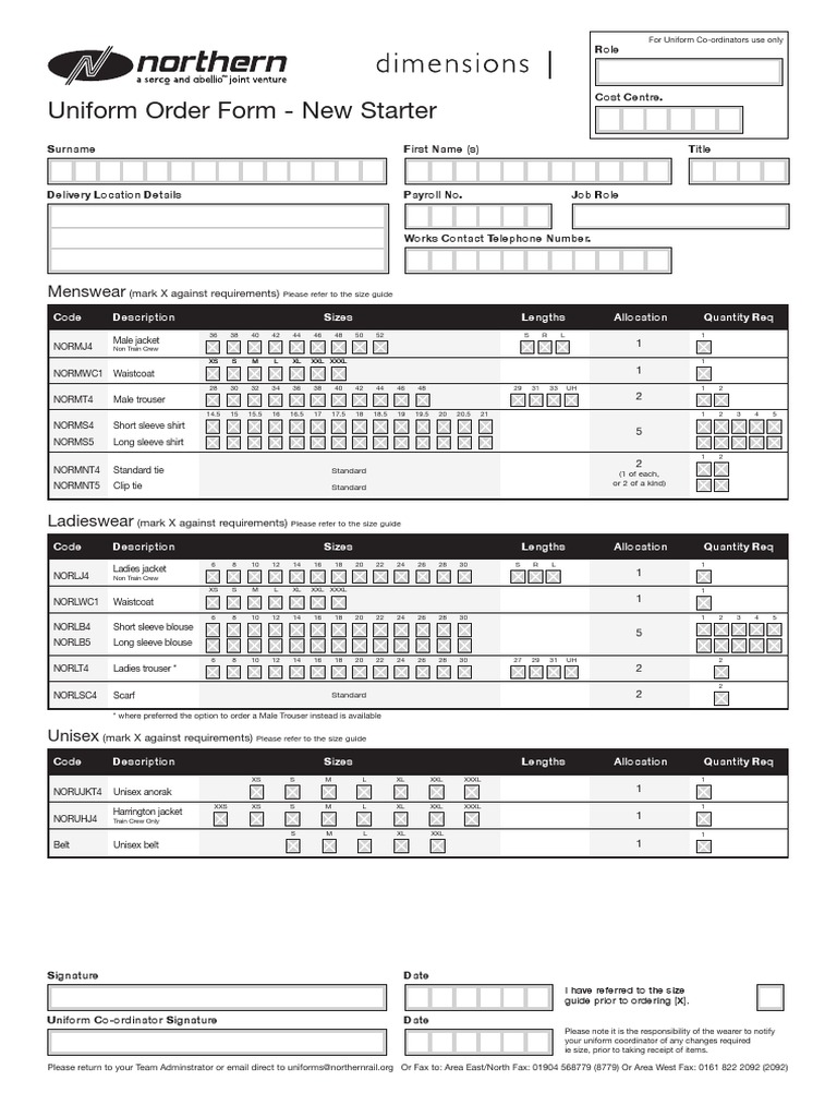 Northern Rail Uniform Order Form | PDF | History