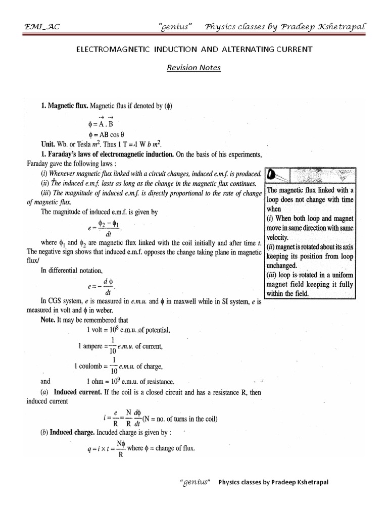 EMI and AC Revision Notes by Pradeep Kshetrapal | PDF | Science ...
