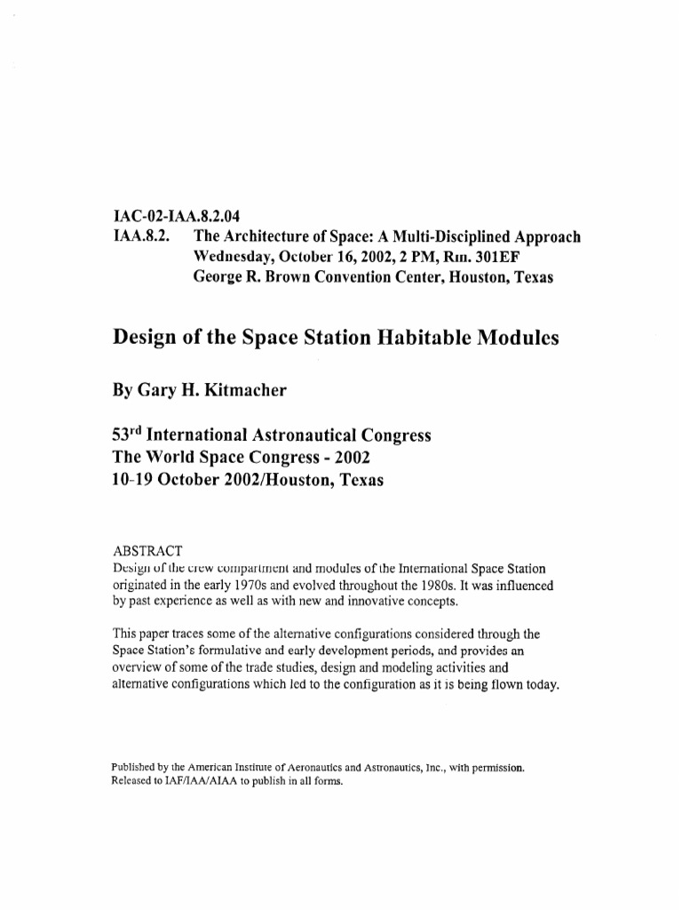Design of The Space Station Habitable Modules | PDF | International ...
