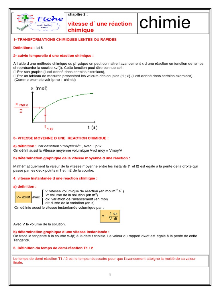 Lecon 2 Chimie Vitesse D Une Reaction Chimique | PDF | Fonction ...