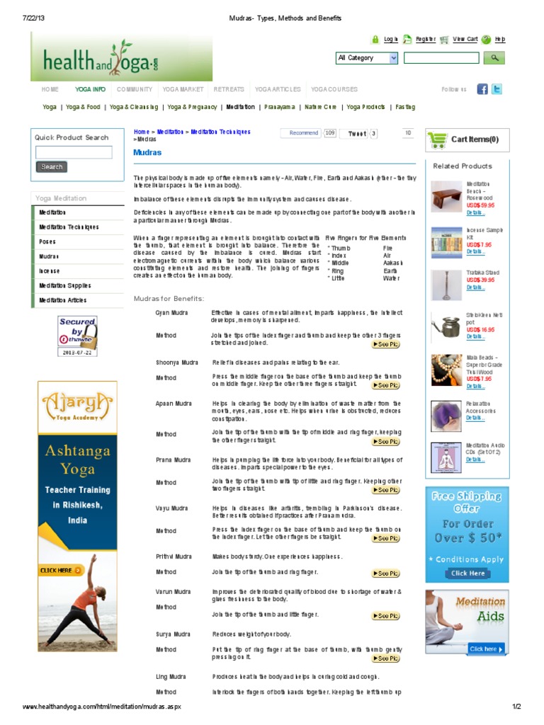 Mudras - Types, Methods and Benefits | PDF | Yoga | Meditation