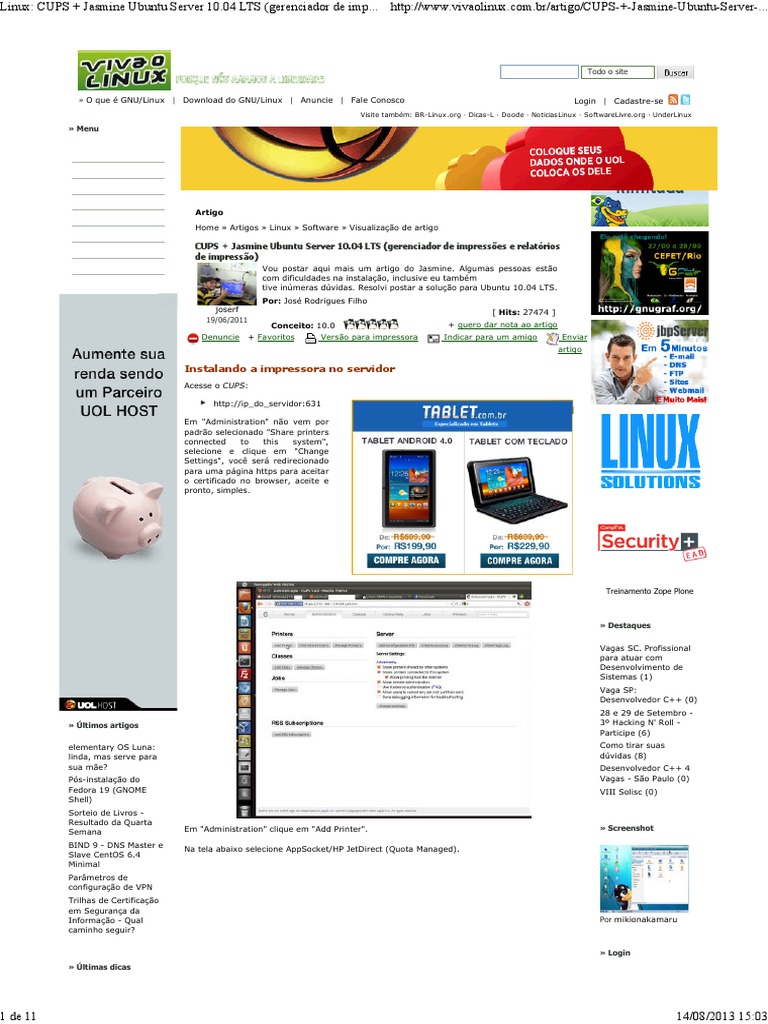 Cups PDF Linux Ubuntu (sistema operacional)