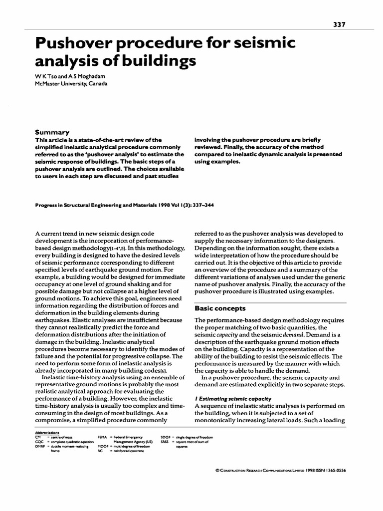 Pushover Analysis for Seismic Building Design | PDF | Mechanical ...