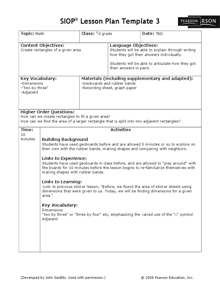 Siop Lesson Plan | PDF | Art | Language Arts & Discipline