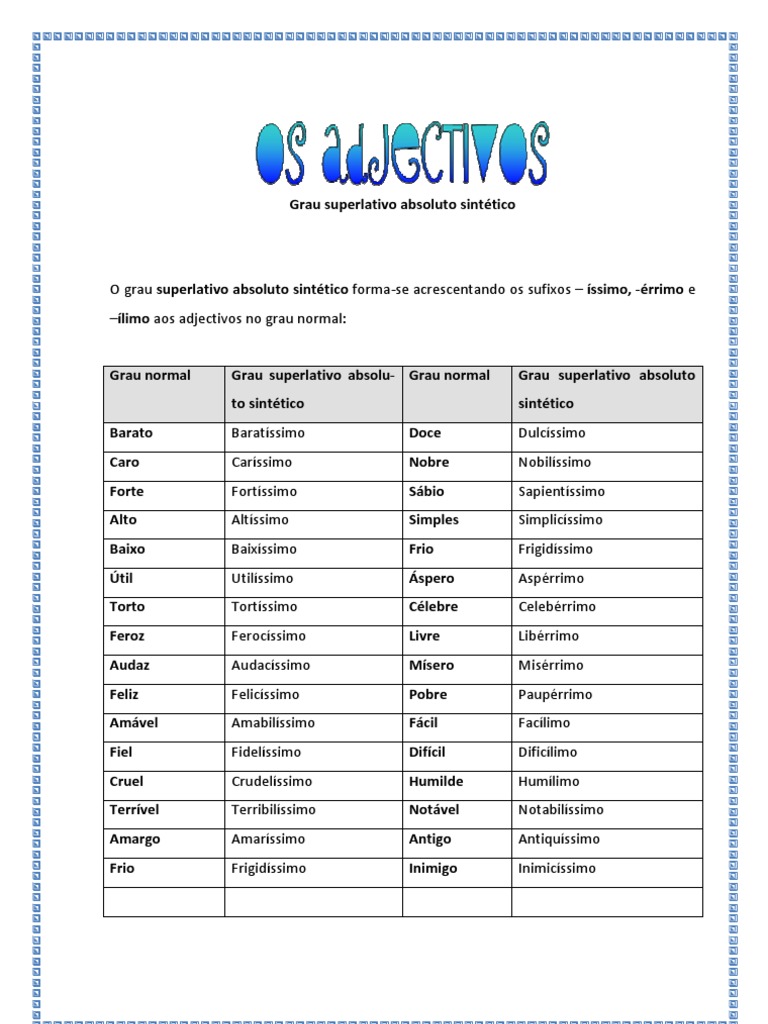 Adjectivos_grau superlativo absoluto sintético