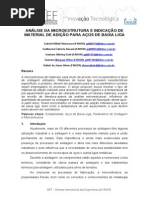 ANÁLISE DA MICROESTRUTURA E INDICAÇÃO DE MATERIAL DE ADIÇÃO PARA AÇOS DE BAIXA LIGA