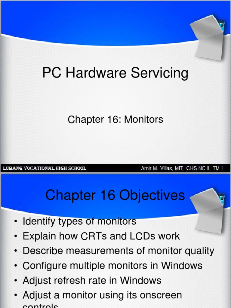 PC Hardware Servicing: Chapter 16: Monitors | PDF | Computer Monitor ...