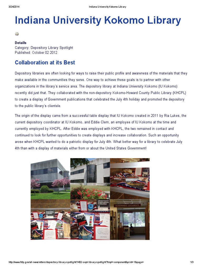 Depository Library Spotlight: Indiana University Kokomo Library | PDF ...