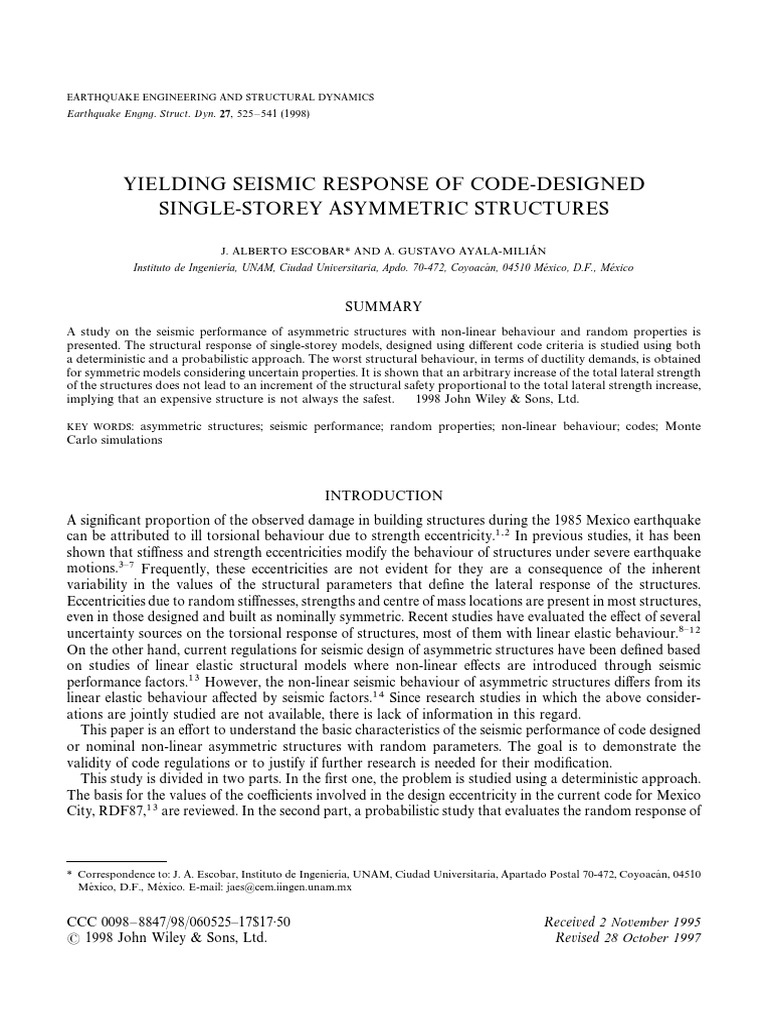 Seismic Response of Asymmetric Structures | PDF | Covariance | Strength ...