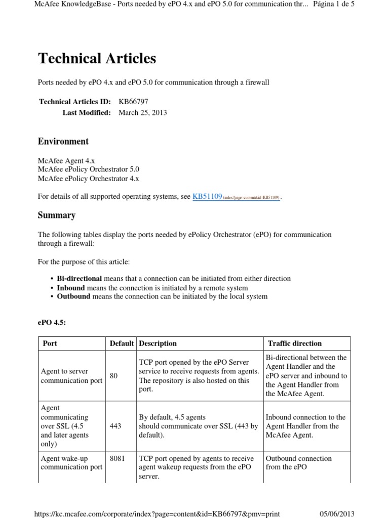 ePO 4.x & 5.0 Required Ports Guide | PDF | Port (Computer Networking ...