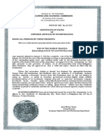 Certificate of Filing of Amended Aoi