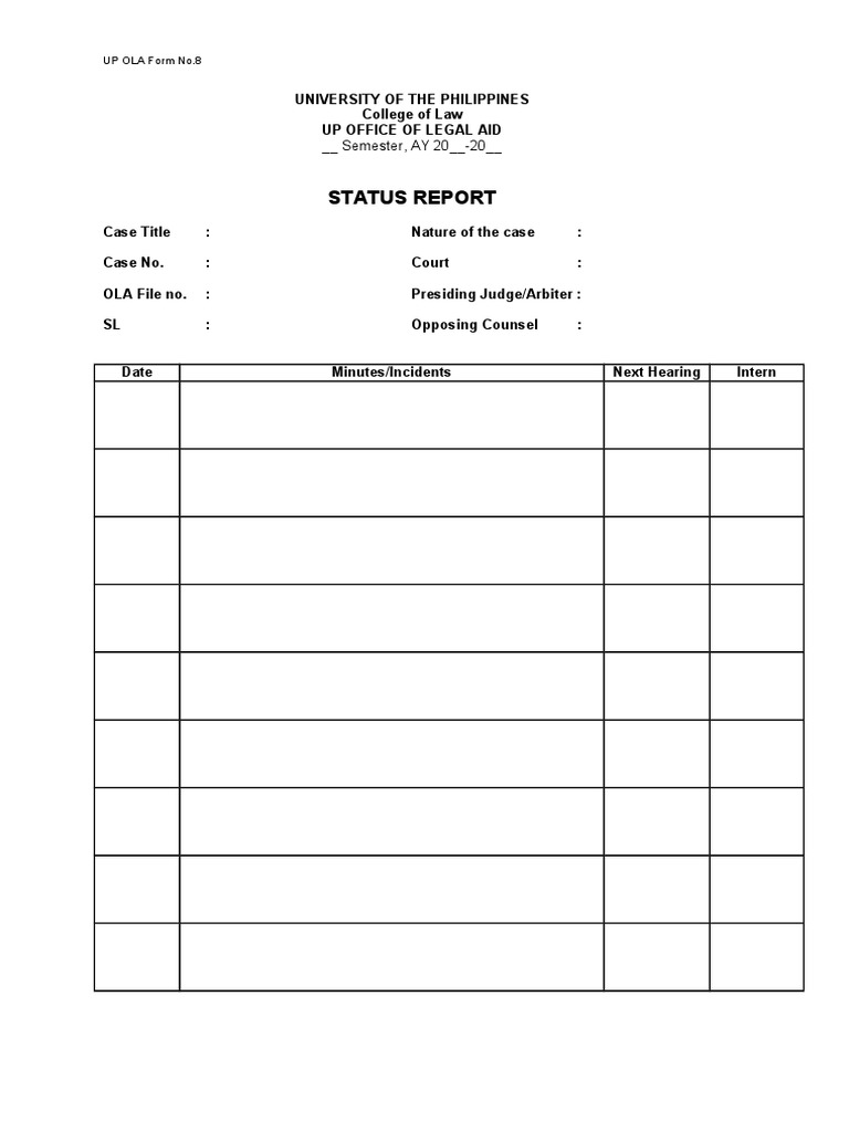 Up Ola Form No. 8 - Status Report | PDF