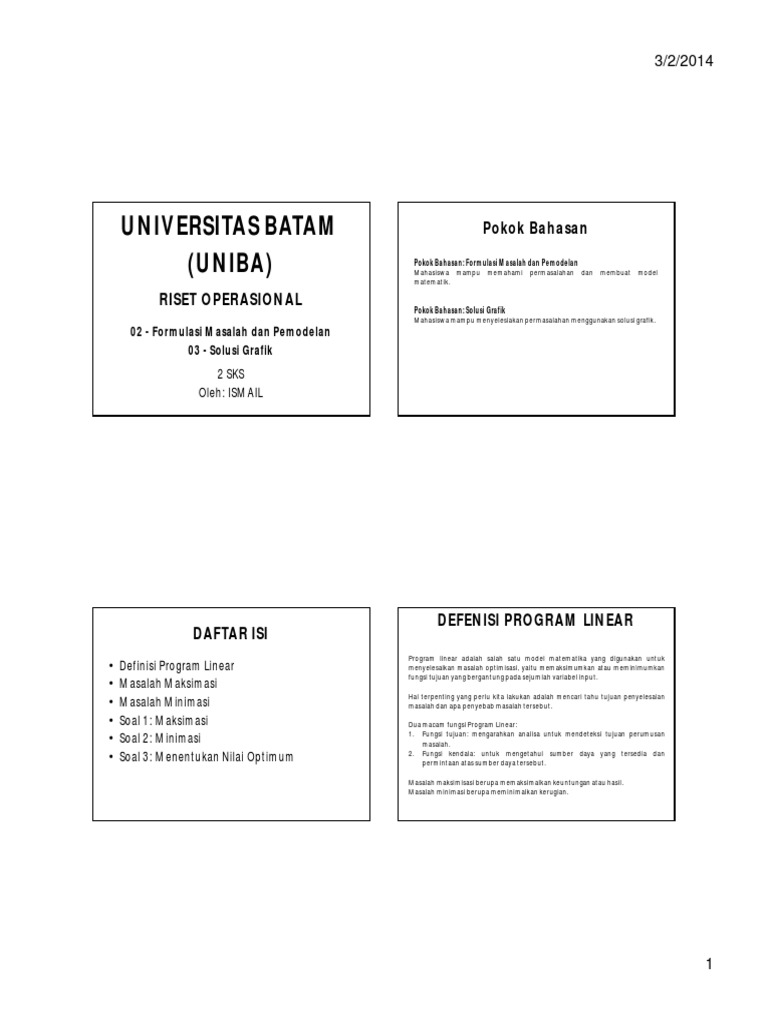 Teknik Riset Operasional Formulasi Masalah Dan Pemodelan