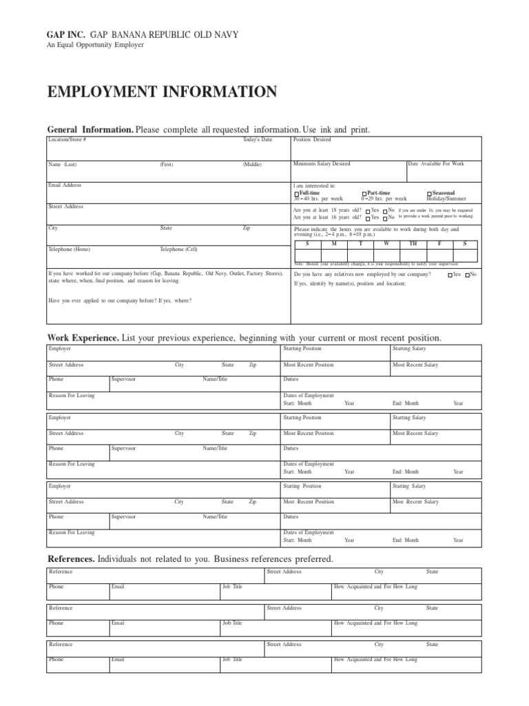 204074951) Old-Navy-Job-Application-Form | PDF | At Will 