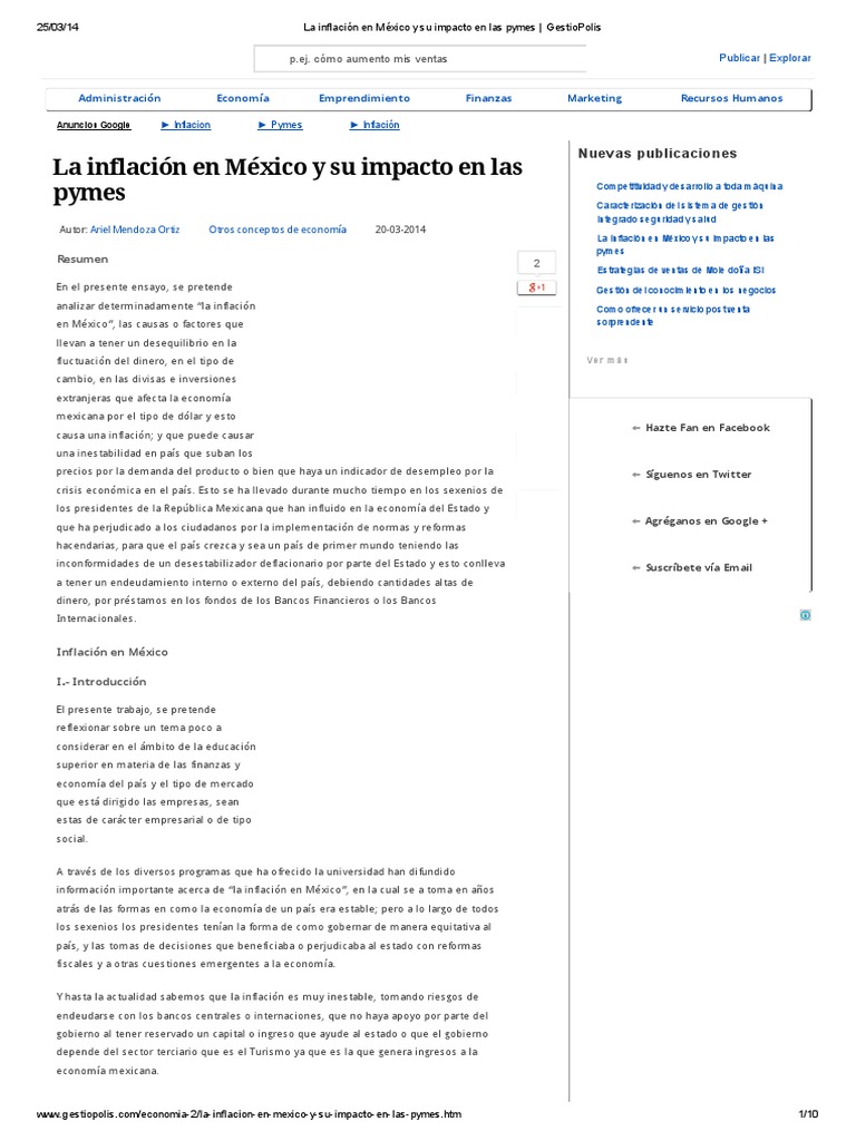 Impacto de la Inflación en PYMES en México | PDF | Inflación | Tipo de ...