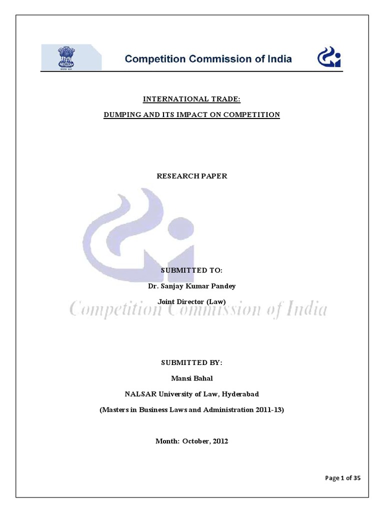 Impact of Dumping on Trade Competition | PDF | Dumping (Pricing Policy ...