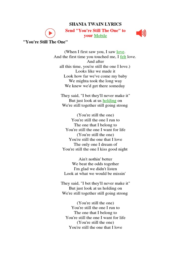 Shania Twain Lyrics PDF Song Structure Leisure