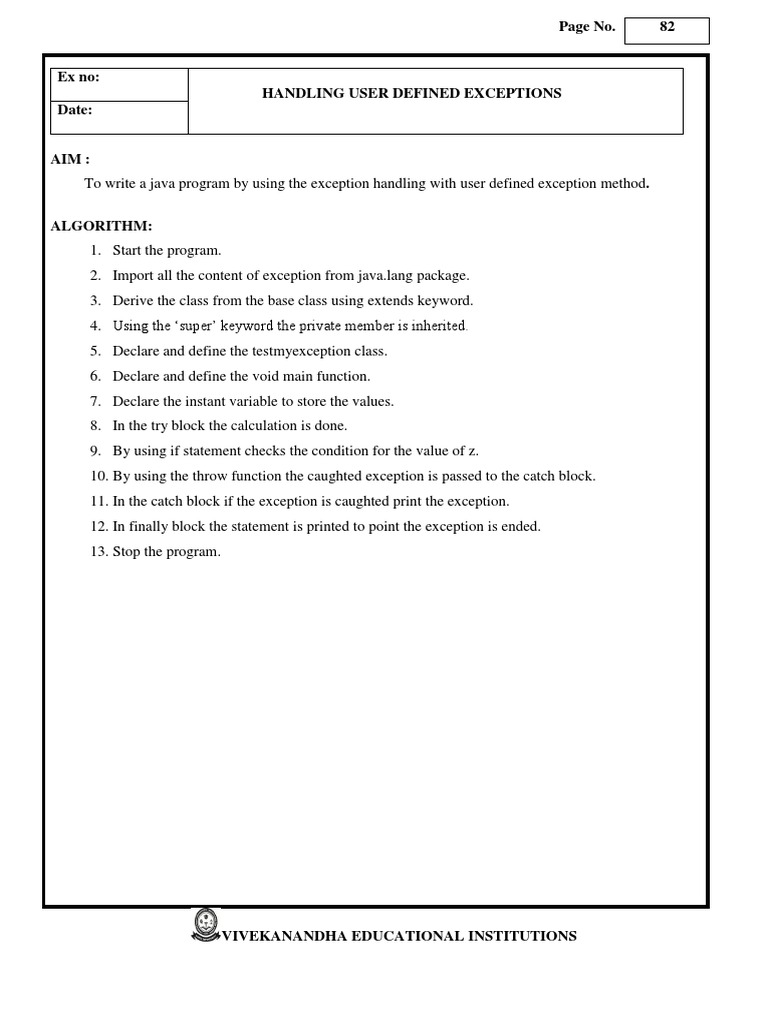 Handling Userdefined Exceptions. | PDF