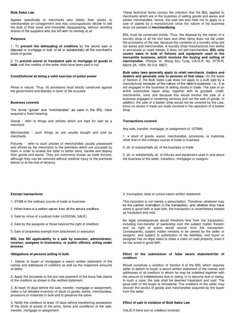 Bulk Sales Law PDF Mortgage Law Assignment (Law)