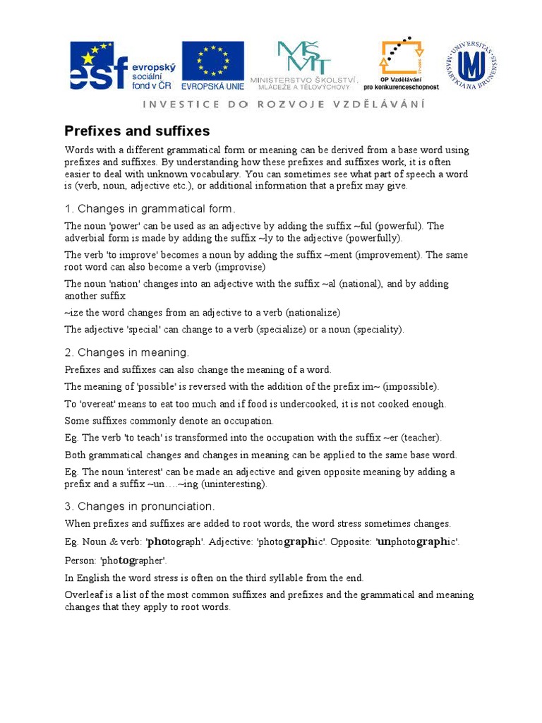 Understanding Prefixes and Suffixes | PDF | Adjective | Noun