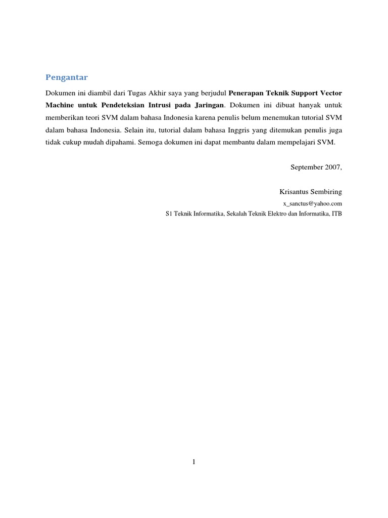 Tutorial SVM dalam Bahasa Indonesia | PDF | Metode & Bahan Ajar | Komputer
