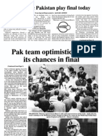 Optimistic Pakistan Play Final Today: From Special Representative QAMAR AHMED