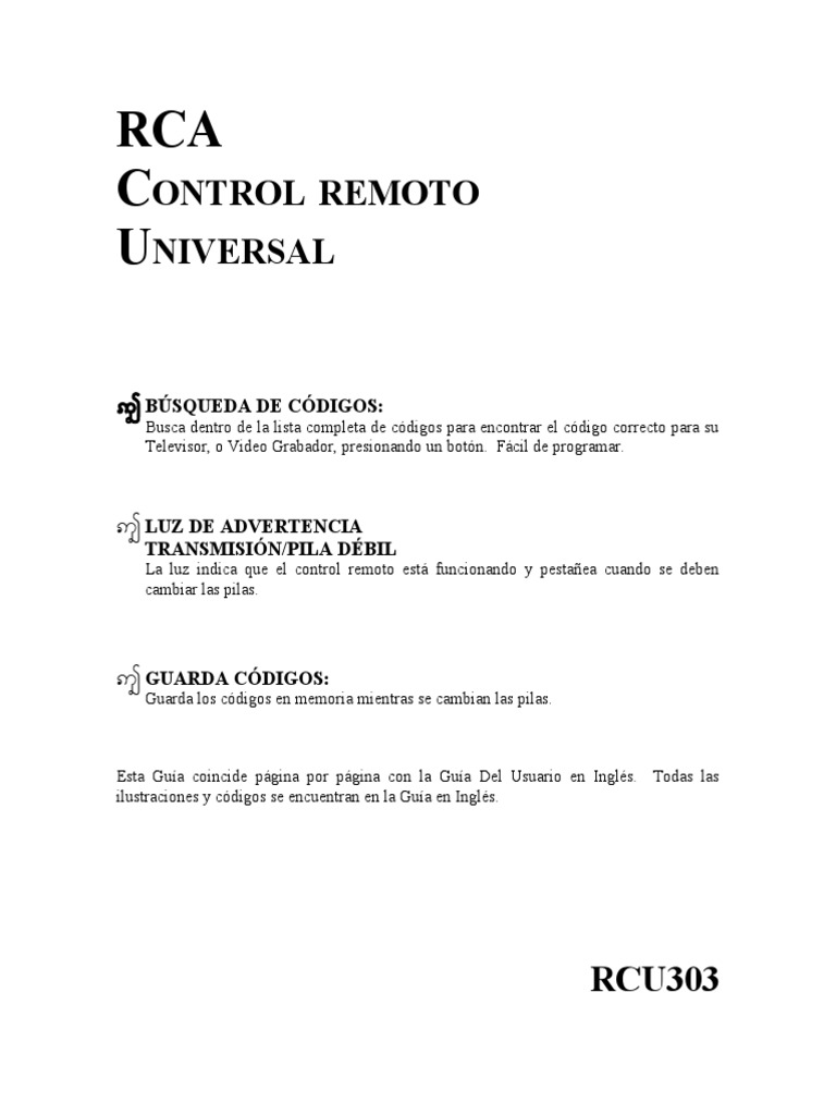 Códigos y Programación Control Universal RCA | PDF | Control remoto ...