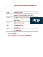 summary of problems observed in the feature article writing task