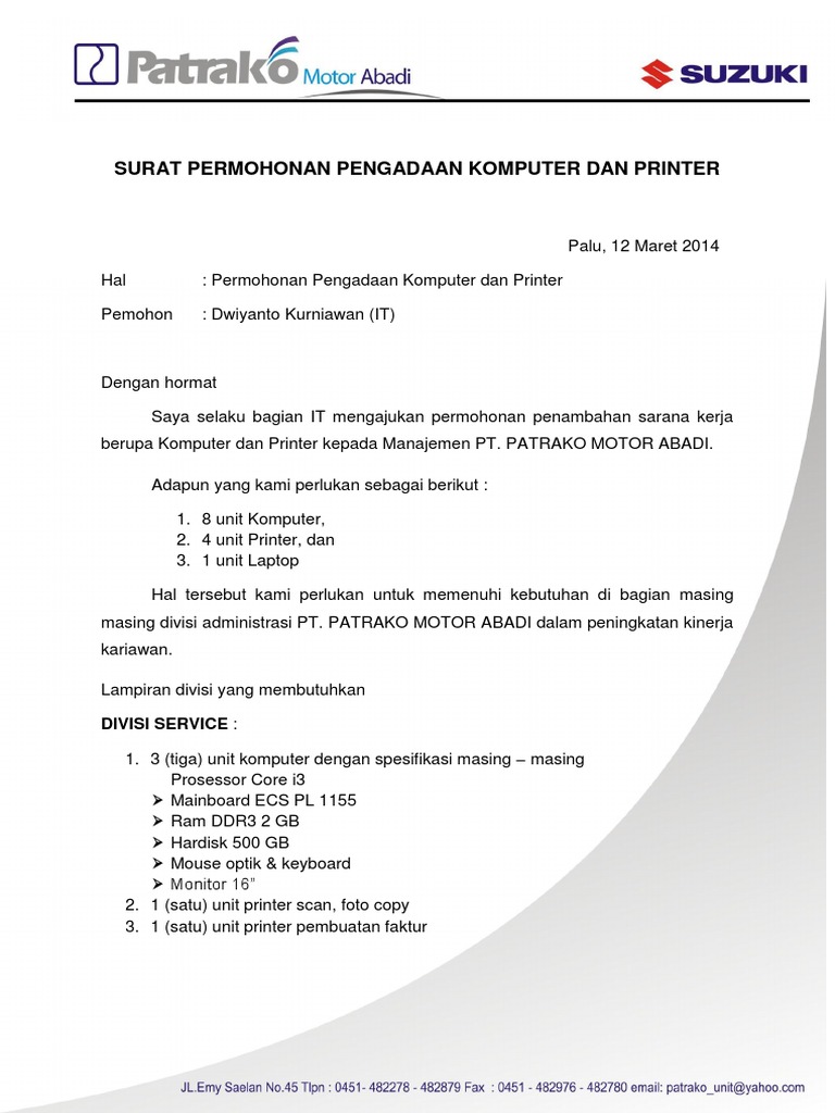 Contoh Surat Permohonan Pejabat Pengadaan Barang Dan Jasa ...