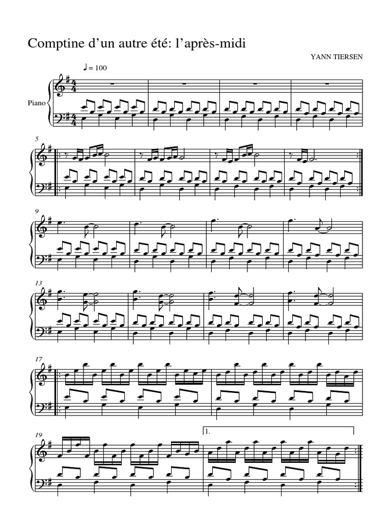 Yann Tiersen - Comptine D'un Autre Été L'après-Midi (Piano) | PDF