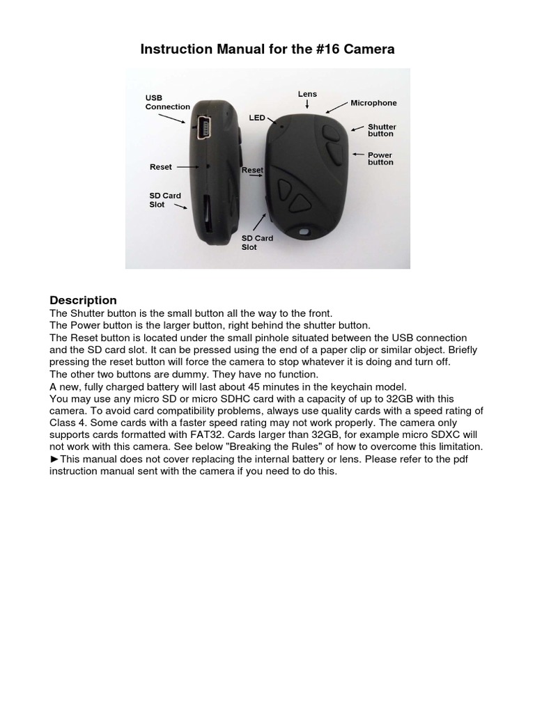 808 16 Key Fob Camera Manual Secure Digital Usb
